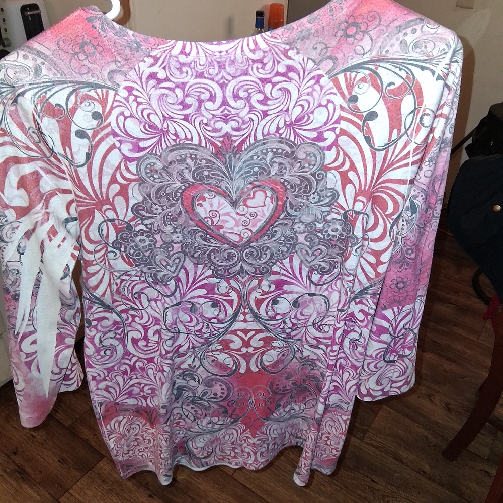 Ruby Rd. Pink and Gray Floral Blouse - Picture 2 of 3